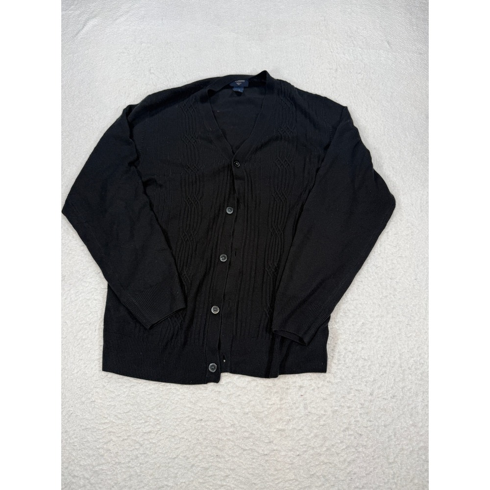 Dockers Mens Black V-Neck Button Front Cable Knit Cardigan Sweater Large